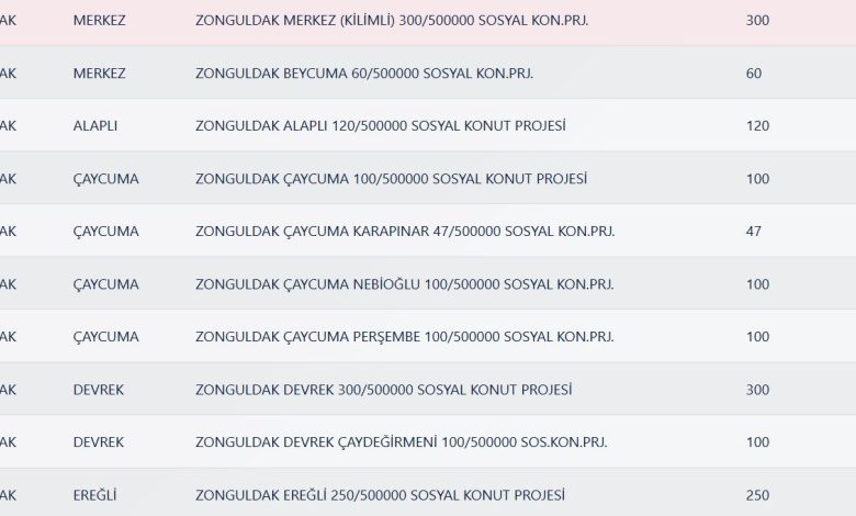 Zonguldak Toki Sonuçları